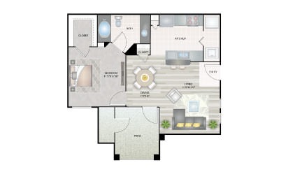 A1 - 1 bedroom floorplan layout with 1 bath and 652 square feet