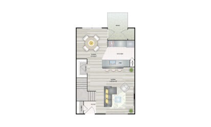 B1 Townhome - 2 bedroom floorplan layout with 2 bath and 976 square feet