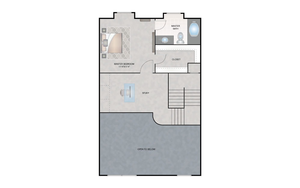 B2 Townhome - 2 bedroom floorplan layout with 2 bath and 1119 square feet (2nd floor 2D)