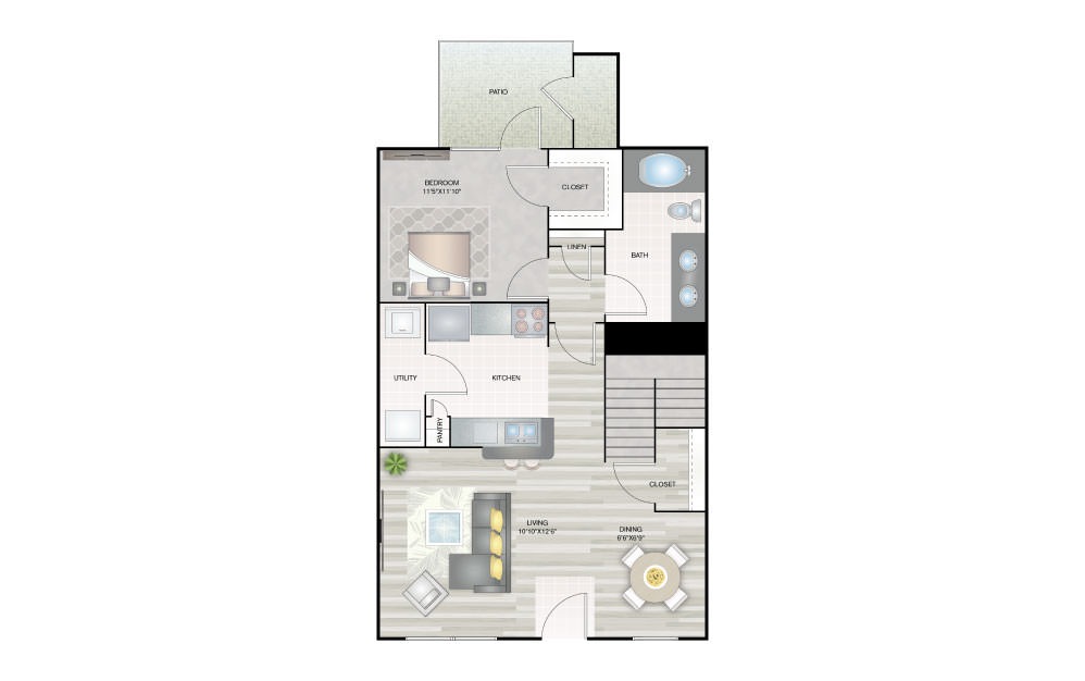 C1 Townhome - 3 bedroom floorplan layout with 2 bath and 1171 square feet (1st floor 2D)