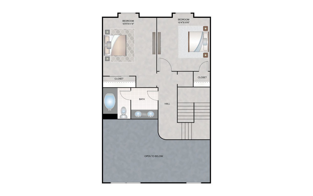 C1 Townhome - 3 bedroom floorplan layout with 2 bath and 1171 square feet (2nd floor 2D)